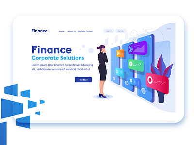 Corporate solutions on finance app art design digital finance flat phone phones webdesign woman