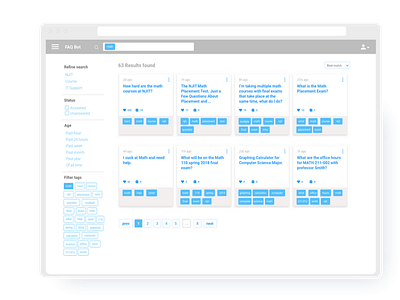 Question and Answers Cards with Filter ui ux web