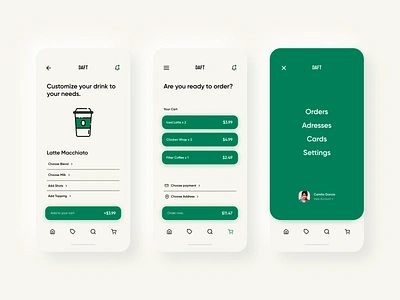 Daft Coffee Mobile App app app design cafe clean coffee mobile mobile app shapes simple simplistic typography ui ux ui xd design