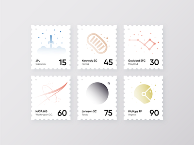 NASA Sites Stamps astronomy illustration minimal nasa post postage print rocket space stamp stamps