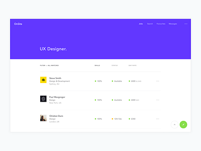 Onsite v4 - Job Matches digital freelance list onsite recruitment ui