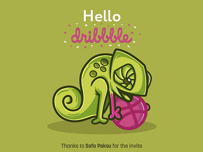 Hello Dribbble beutiful chamaleon dribbble hello illustration kiut pink