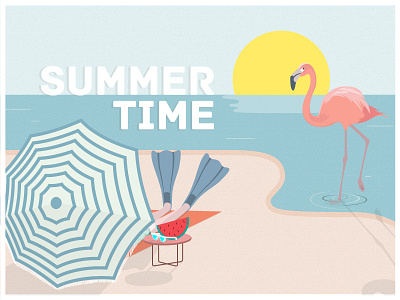 Summer Time beach flamingo illustration sea summer sun