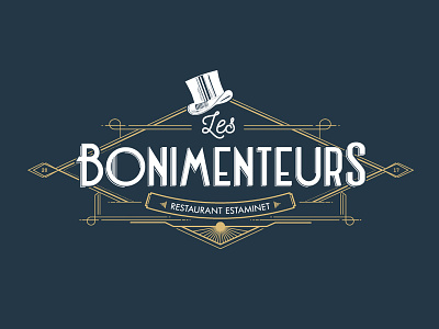 Identity for Les Bonimenteurs restaurant artdeco branding gold hat identity lettering logo restaurant vintage