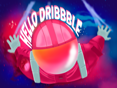 Hello Dribbble astronauta córdoba argentina digital 2d digitalartist frankbaun galaxy graphicart hello dribbble ilustration photoshop wacom tablet