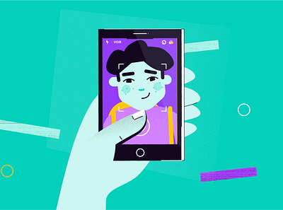 Selfie abstract animation character flat hand illustration line art selfie smartphone technology ui