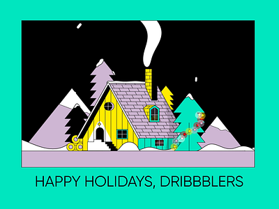 Happy holidays animation cabin christmas design festive flat holidays house illustration line art logs minimal smoke snow winter
