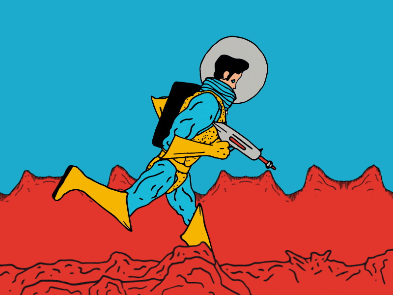 Beavertown Gamma Ray astronaut character gun hand drawn illustration mars run cycle space spaceman