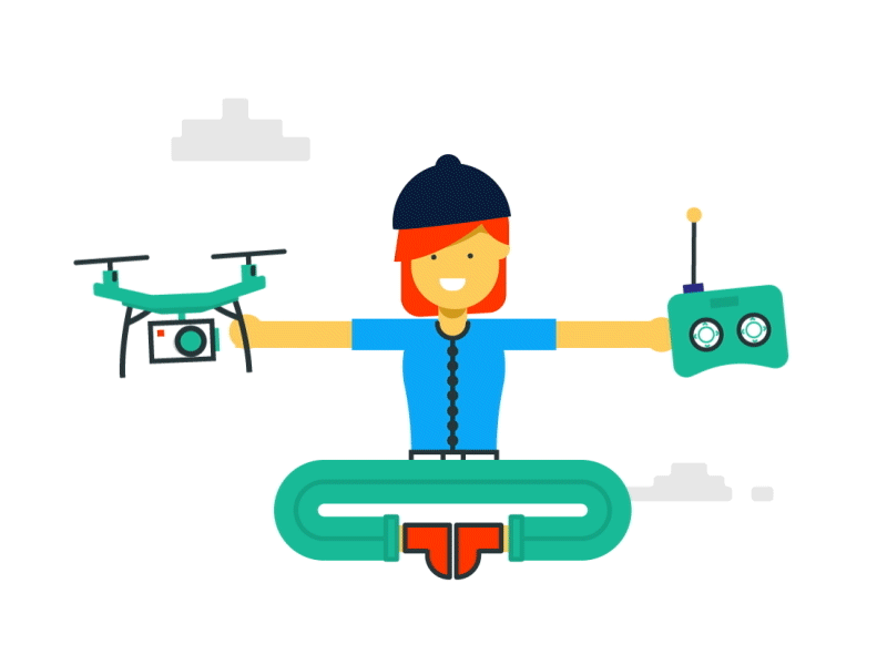 Drone Tech Guru animation character drone flat floating gif guru lotus pose meditation yoga