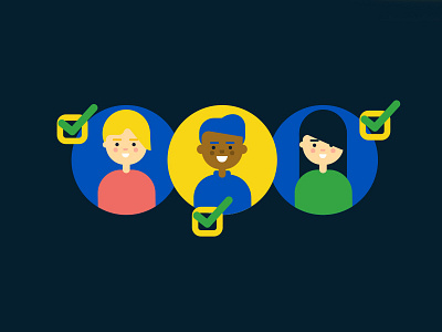 Team character employee flat happy icons illustration team tick