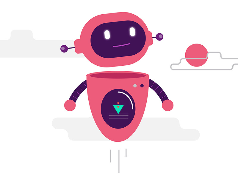 Eve Robot Character illustration flat futuristic character clouds floating flying robot cute