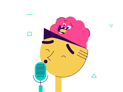 Voice Over brain character flat hustle illustration line art microphone minimal singing voice