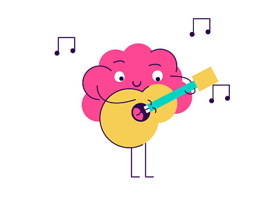 Making music brain character cloud flat guitar hustle line art minimal music sound