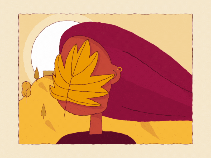 Mona Leaf-a design illustration minimal line art flat leaf character girl gif animation hair leaves autumn