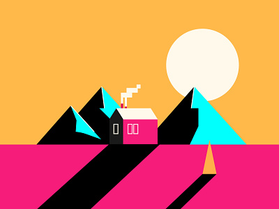 Winter Evening chimney countryside flat house illustration minimal mountains smoke sunset winter