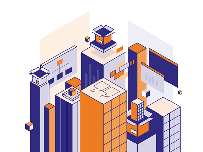 Packaging City boxes buildings city flat isometric line art perspective software tech technology