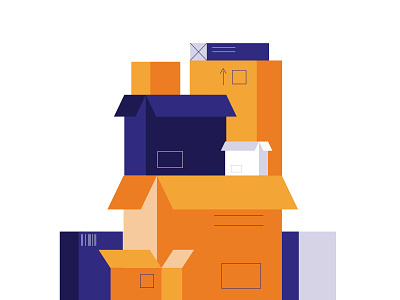 Minimal cardboard boxes composition boxes cardboard flat illustration line art moving packaging packing perspective post storage