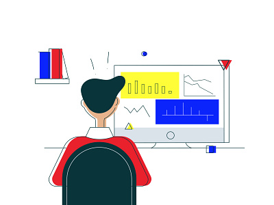 Desktop analytics analysis analytics character chart computer dashboard data finance flat graph illustration line art primaries primary