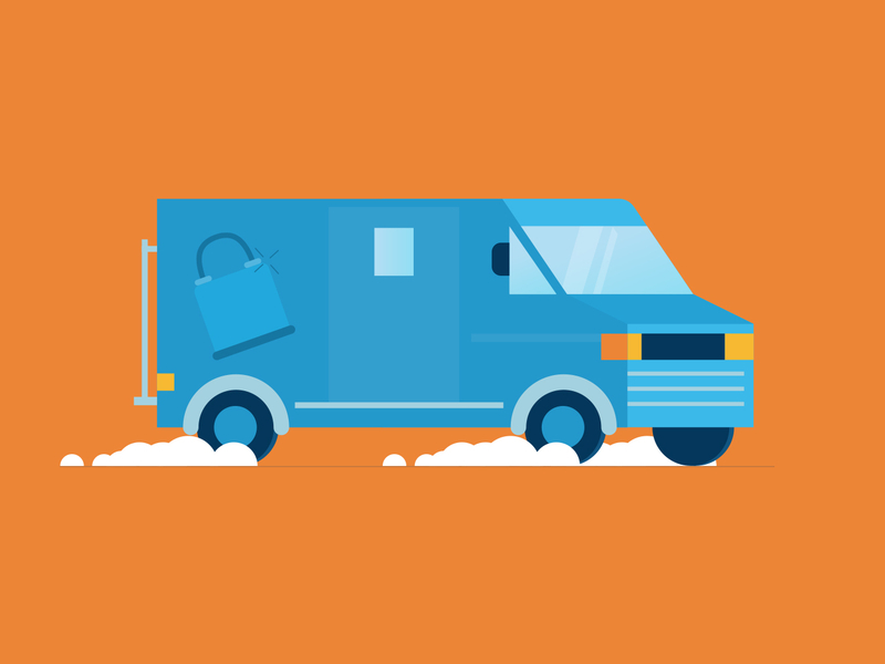 Security Van + Two invite codes car cash driving flat geometric hustle illustration padlock perspective secutiry van vector vehicle