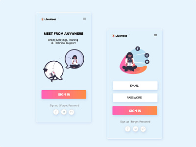 Live meeting mobile app andriod application illustration illustrator ios live login for login form meet meeting meeting app meetup mobile app mobile app design mobile apps online meeting sign in sign in ui signup singin form