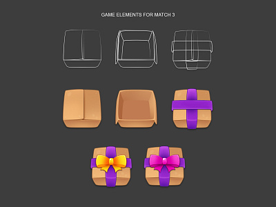 Game elements for match 3 3d game gamedesing gift skech игра мультфильм