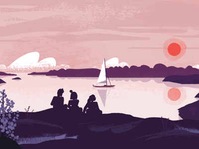 Rädda barnen - PTSD animation character illustration sailboat sea sunset