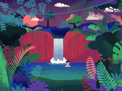 Topp 3 - Jungle lagoon animation bath character illustration jungle sea sunset swim