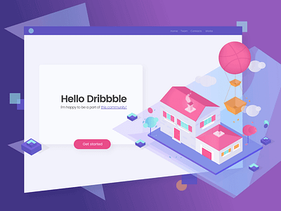 Hello Dribbble debut first shot hot air balloon house illustration start ui