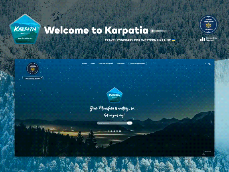 Concept Design Site "KARPATIA" 3d design hollidays illustration interaction mountain semalt ui ux web web design web development xd