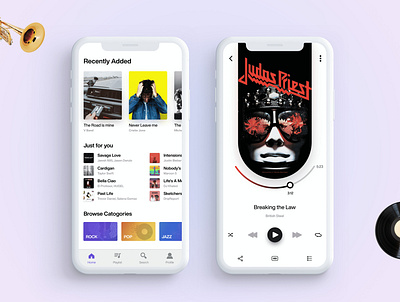 Music Player album art app apple button design ios list music music app music player navigation bar play search ui ux vector website