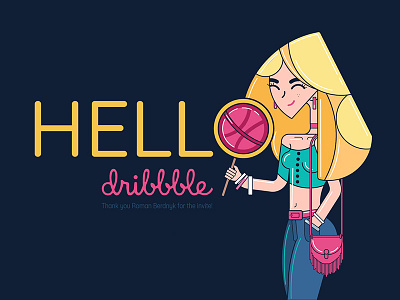 Hello dribbble blonde branding design flat flat design flat girl girl hello dribbble illustration logo lollipop vector