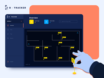 Real-time tracking app app dark interface flag hub illustration logo design sidebar navigation tag track tracking ui web webdesign