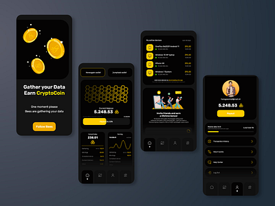 HoneyGain Redesign (Dark) aplication app app design bitcoin blockchain crypto crypto app cryptocurency dark design finance interface minimal mobile nft token ui ux ux design yellow