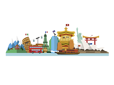 Travel the world blog cities design flat design footer illustration travel