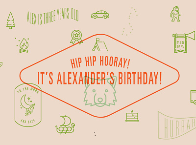 Alex's Birthday camp collage iconography retro typography vintage