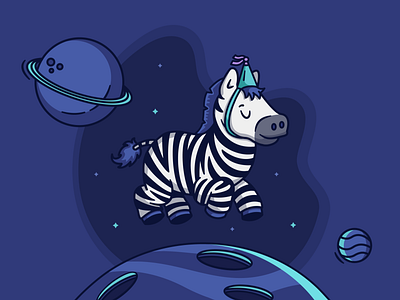 A Space Safari animal branding character creative cute design flat galaxy graphic graphic design graphicdesign illustration minimal planet space vector zebra
