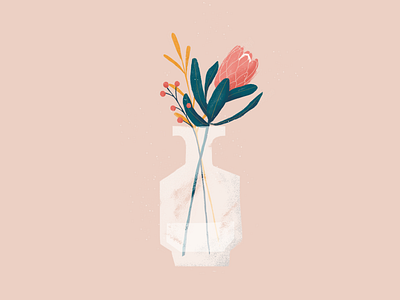 Flowers in a vase creative decor design digital drawing flat flower flower illustration flowers foliage illustration illustrator minimal nature photoshop plant protea simple texture