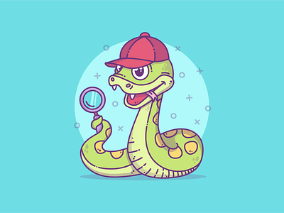 Snnneaky Snake Detective animal branding character creative cute design flat graphic graphicdesign illustration illustrator minimal snake vector