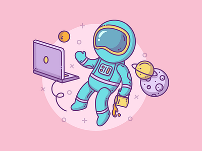 Astronaut In Space astronaut branding character computer creative design flat graphic graphicdesign illustration minimal planet space tech vector