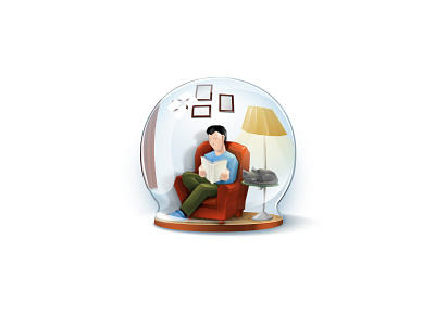 Piece of tranquility blue cat chair glass ball illustration low poly photoshop reading silence tranquility