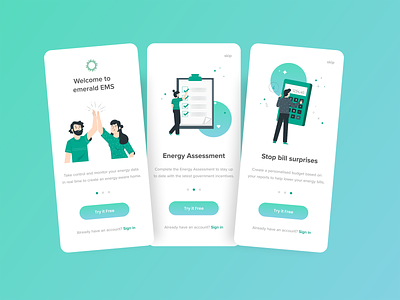 emerald EMS app onboarding series android interface design ios onborading ui ui design user interface design visual design