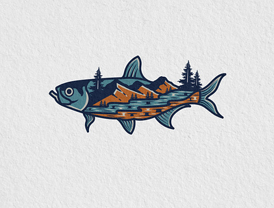 Fishing Island branding design digital illustration fish graphic design illustration island logo tshirt tshirt design typography vector