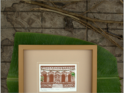 Durga Puja - sepia architecture bengali calcutta colonial durga puja india linocut print printmaking sepia