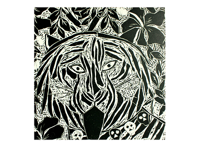 Bengal Tiger/ 'Bagh Kali' bengal black and white forest india jungle print printmaking tiger wild woodblock woodcut
