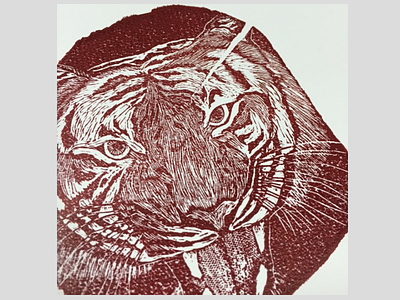 Tiger engraving (red) handmade tiger wood engraving
