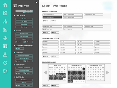Expanded Date Filtering analytics calendar dashboard data dataviz datepicker flyout interaction interface navigation ux visualization