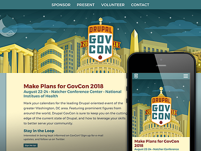 Drupal GovCon 2018 Website artdeco branding conference event illustration mobile responsive website