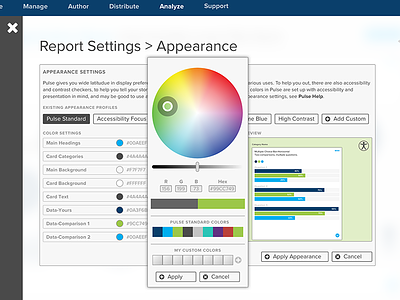 Appearance Settings UI appearance color dashboard data dataviz flyout interaction interface picker settings ui ux