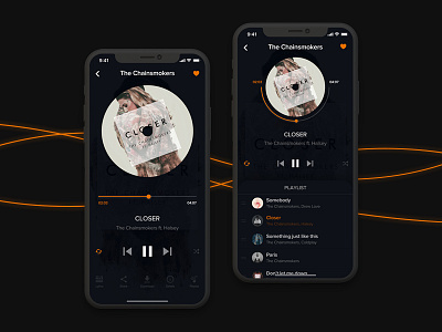 Music App chainsmokers closer mobile music music app next pause play player playlist previous ps ui ui ux