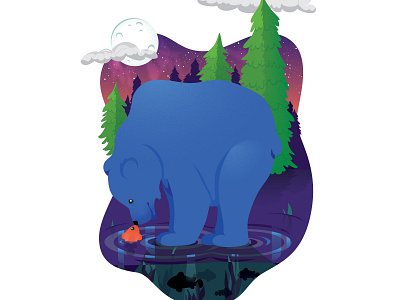 Bear & Fish bear design fish forest illustration pond vector